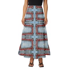 Pattern-cross-geometric-shape Tiered Ruffle Maxi Skirt by Bedest