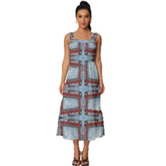 Pattern-cross-geometric-shape Square Neckline Tiered Midi Dress by Bedest