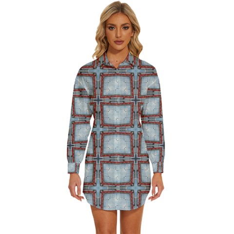 Pattern-cross-geometric-shape Womens Long Sleeve Shirt Dress by Bedest