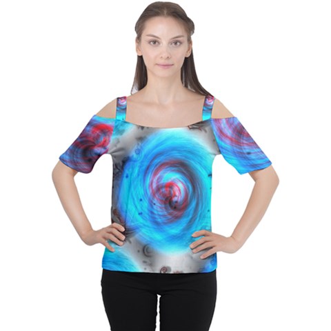 Abstract-kaleidoscope-pattern Cutout Shoulder T-shirt by Bedest