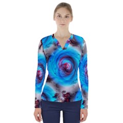 Abstract-kaleidoscope-pattern V-neck Long Sleeve Top by Bedest