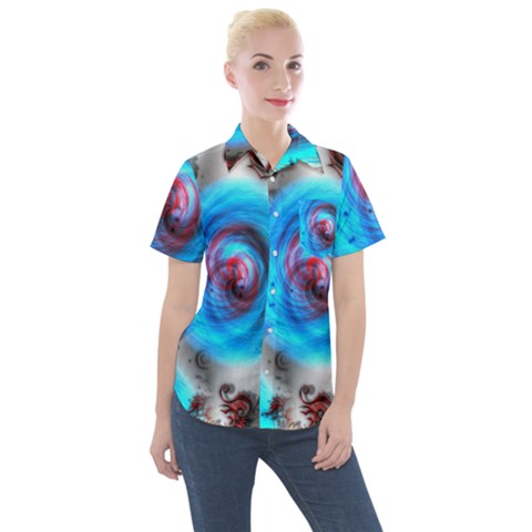 Abstract-kaleidoscope-pattern Women s Short Sleeve Pocket Shirt by Bedest