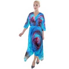 Abstract-kaleidoscope-pattern Quarter Sleeve Wrap Front Maxi Dress