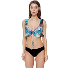 Abstract-kaleidoscope-pattern Low Cut Ruffle Edge Bikini Top