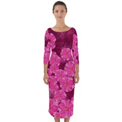 Cherry-blossoms-floral-design Quarter Sleeve Midi Bodycon Dress by Bedest