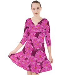 Cherry-blossoms-floral-design Quarter Sleeve Front Wrap Dress by Bedest