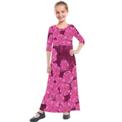 Cherry-blossoms-floral-design Kids  Quarter Sleeve Maxi Dress