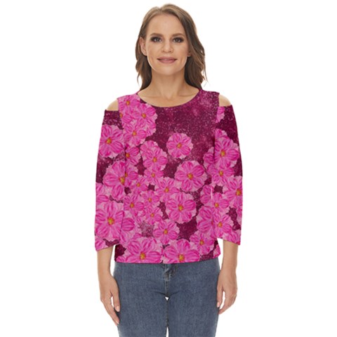 Cherry-blossoms-floral-design Cut Out Wide Sleeve Top by Bedest