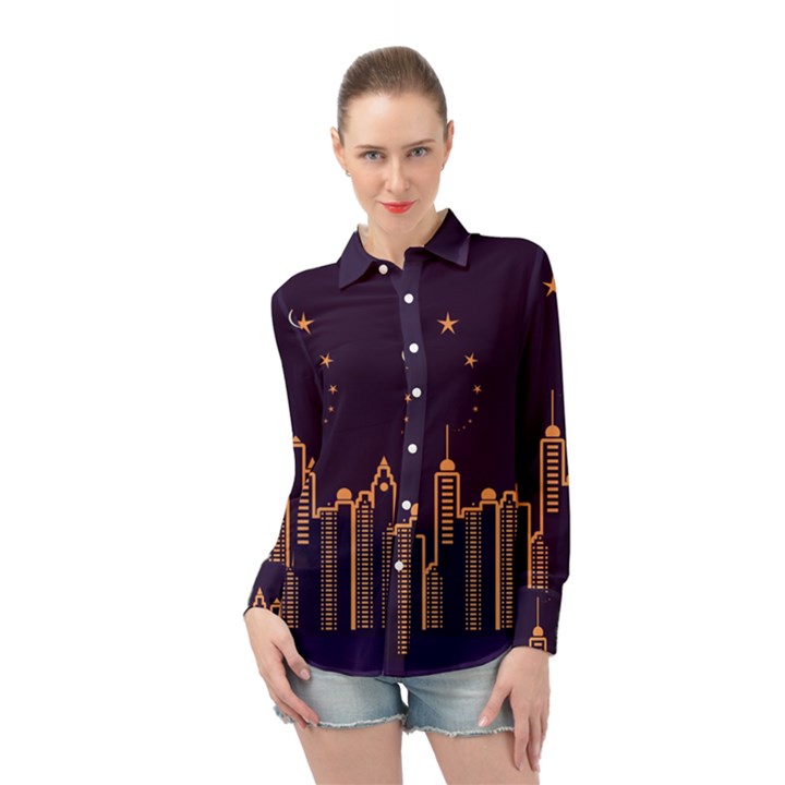 Skyscraper Town Urban Towers Long Sleeve Chiffon Shirt