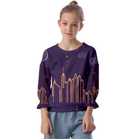 Skyscraper Town Urban Towers Kids  Cuff Sleeve Top by pakminggu