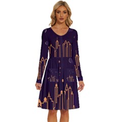 Skyscraper Town Urban Towers Long Sleeve Dress With Pocket by pakminggu