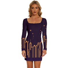 Skyscraper Town Urban Towers Long Sleeve Square Neck Bodycon Velvet Dress by pakminggu