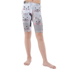 Cute Cats Seamless Pattern Kids  Mid Length Swim Shorts