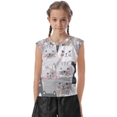 Cute Cats Seamless Pattern Kids  Raglan Cap Sleeve T-Shirt