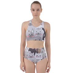 Cute Cats Seamless Pattern Racer Back Bikini Set