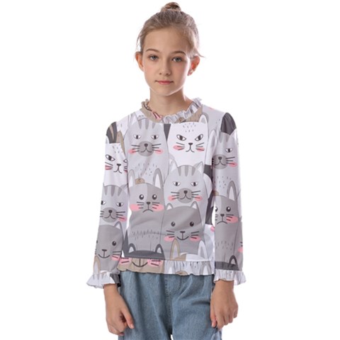 Cute Cats Seamless Pattern Kids  Frill Detail T-shirt by pakminggu