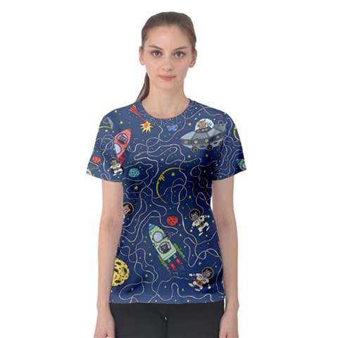 Cat-cosmos-cosmonaut-rocket Women s Sport Mesh T-shirt by pakminggu