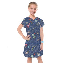 Cat-cosmos-cosmonaut-rocket Kids  Drop Waist Dress