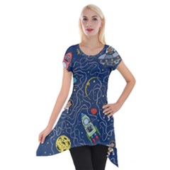 Cat-cosmos-cosmonaut-rocket Short Sleeve Side Drop Tunic by pakminggu