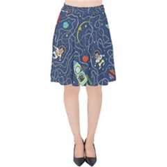 Cat-cosmos-cosmonaut-rocket Velvet High Waist Skirt by pakminggu