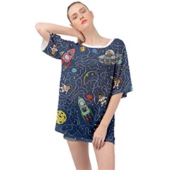 Cat-cosmos-cosmonaut-rocket Oversized Chiffon Top by pakminggu