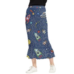 Cat-cosmos-cosmonaut-rocket Maxi Fishtail Chiffon Skirt by pakminggu