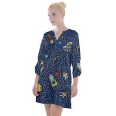 Cat-cosmos-cosmonaut-rocket Open Neck Shift Dress by pakminggu