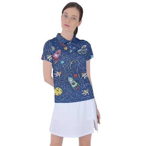 Cat-cosmos-cosmonaut-rocket Women s Polo T-shirt by pakminggu