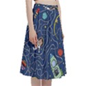 Cat-cosmos-cosmonaut-rocket A-Line Full Circle Midi Skirt With Pocket View3