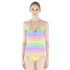 Cute Pastel Rainbow Striped Pattern Halter Swimsuit