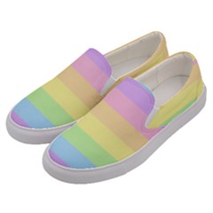 Cute Pastel Rainbow Striped Pattern Men s Canvas Slip Ons