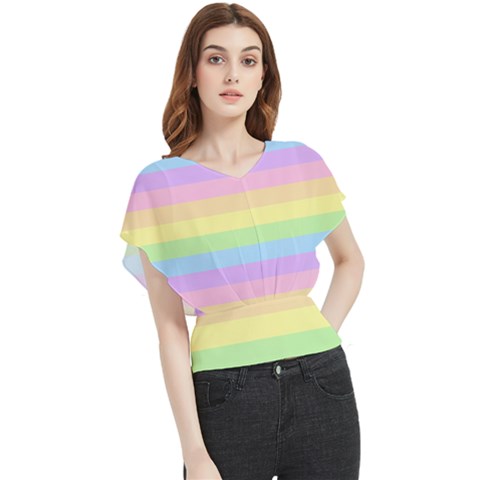 Cute Pastel Rainbow Striped Pattern Butterfly Chiffon Blouse by pakminggu