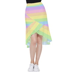 Cute Pastel Rainbow Striped Pattern Frill Hi Low Chiffon Skirt