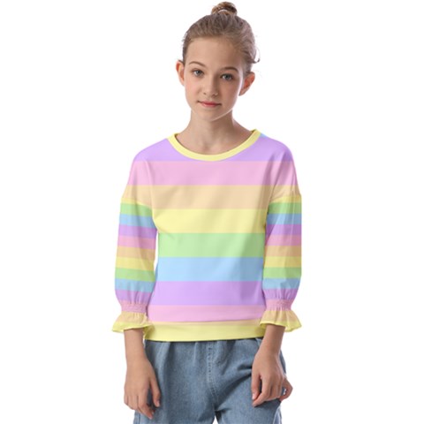 Cute Pastel Rainbow Striped Pattern Kids  Cuff Sleeve Top by pakminggu