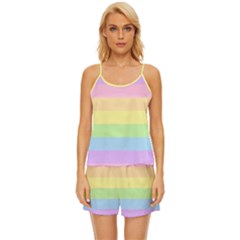 Cute Pastel Rainbow Striped Pattern Satin Pajama Short Set