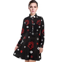 Art Pattern Traces Paw Long Sleeve Chiffon Shirt Dress