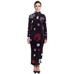 Art Pattern Traces Paw Turtleneck Maxi Dress