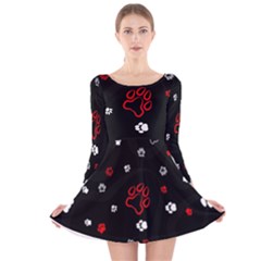 Art Pattern Traces Paw Long Sleeve Velvet Skater Dress