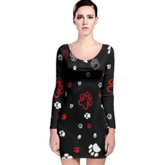 Art Pattern Traces Paw Long Sleeve Velvet Bodycon Dress