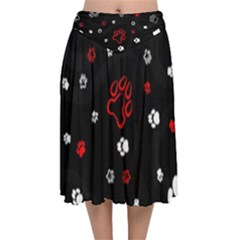 Art Pattern Traces Paw Velvet Flared Midi Skirt