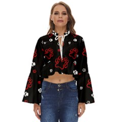 Art Pattern Traces Paw Boho Long Bell Sleeve Top