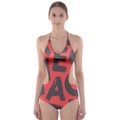 Letters Alphabet Typography Texture Cut-out One Piece Swimsuit by pakminggu