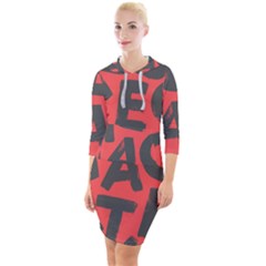 Letters Alphabet Typography Texture Quarter Sleeve Hood Bodycon Dress by pakminggu