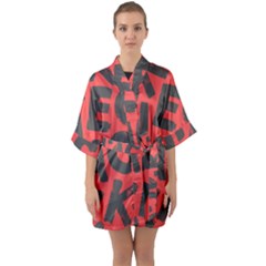 Letters Alphabet Typography Texture Half Sleeve Satin Kimono  by pakminggu