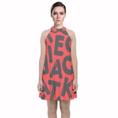 Letters Alphabet Typography Texture Velvet Halter Neckline Dress 