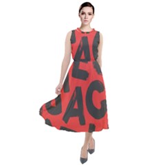 Letters Alphabet Typography Texture Round Neck Boho Dress