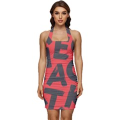 Letters Alphabet Typography Texture Sleeveless Wide Square Neckline Ruched Bodycon Dress by pakminggu