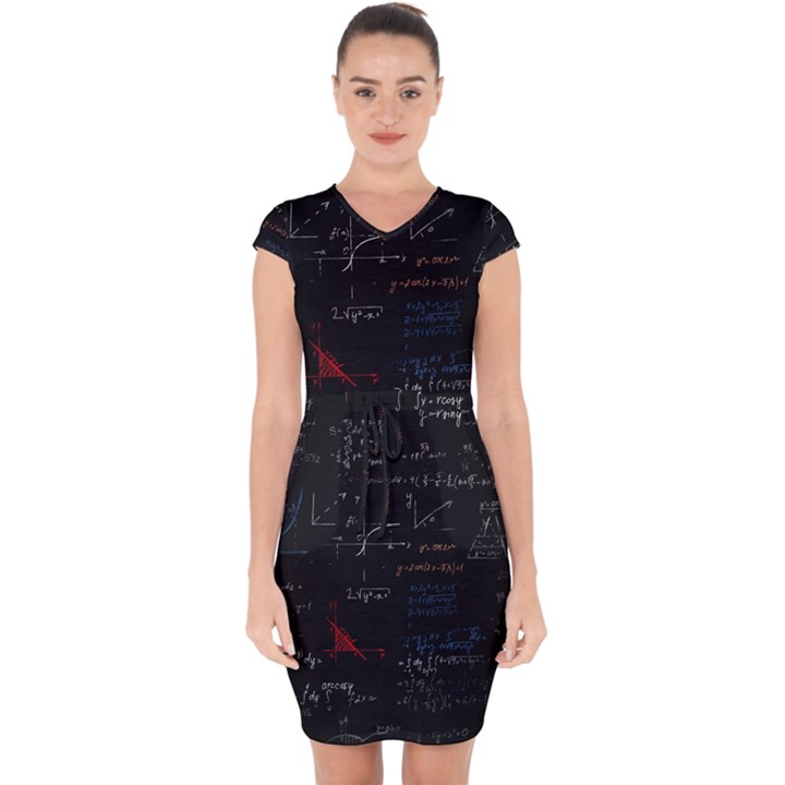 Math Mathematics Pattern Capsleeve Drawstring Dress 