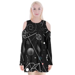 Future Space Aesthetic Math Velvet Long Sleeve Shoulder Cutout Dress