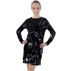 Future Space Aesthetic Math Long Sleeve Hoodie Dress